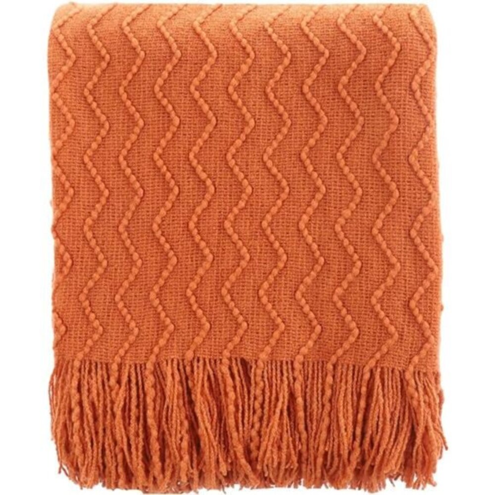 Orange Throw Blanket for Couch, Decorative Fall with Tassels Halloween‎ 50x60